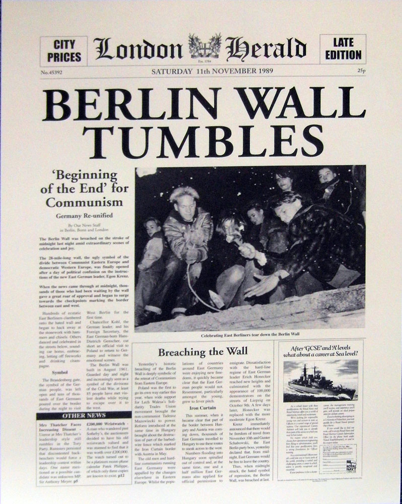 London Herald Berlin Wall Tumbles Frame UK